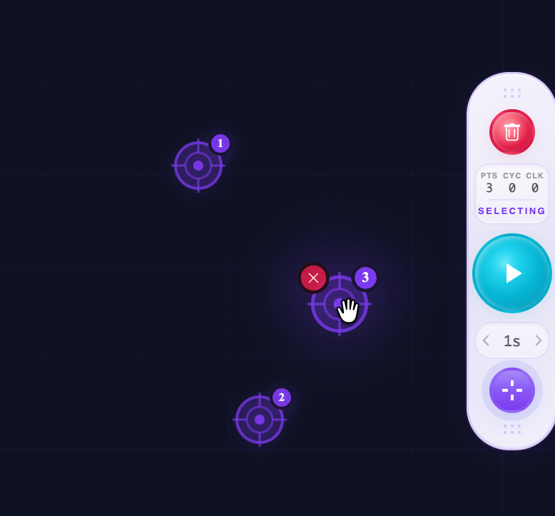 Three targets placed with drag to reposition tooltip